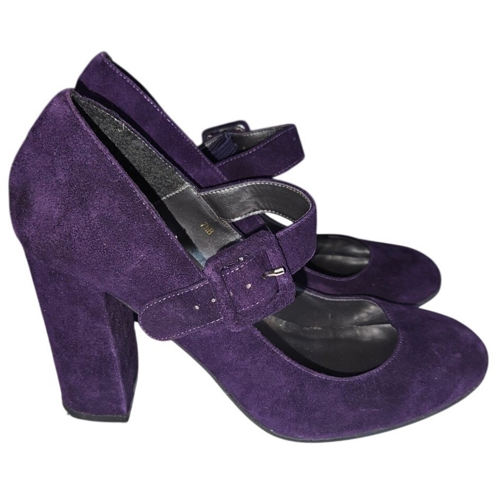 Spiegel Purple Suede Mary Jane Block Heel Pumps Round Toe Buckle Strap Size 7.5B